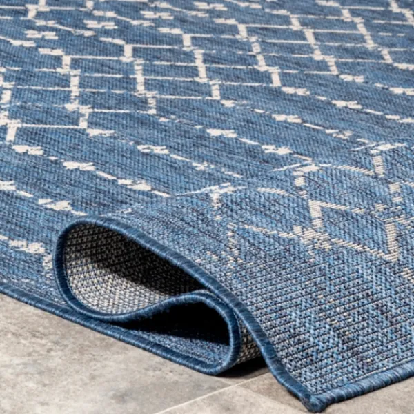 Outdoor Rugs-Kirkland's Home Davon Blue Moroccan Trellis Outdoor Rug, 5X8 Blue/Gray