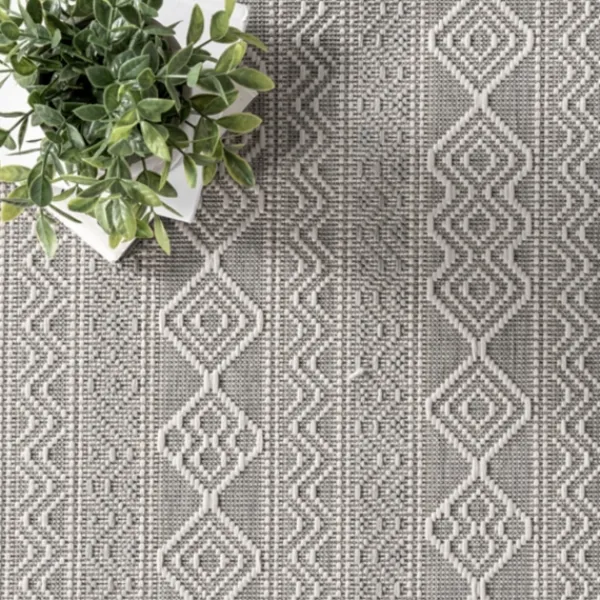 Outdoor Rugs-Kirkland's Home Davon Gray Geometric Striped Outdoor Rug, 8X10 Gray/White