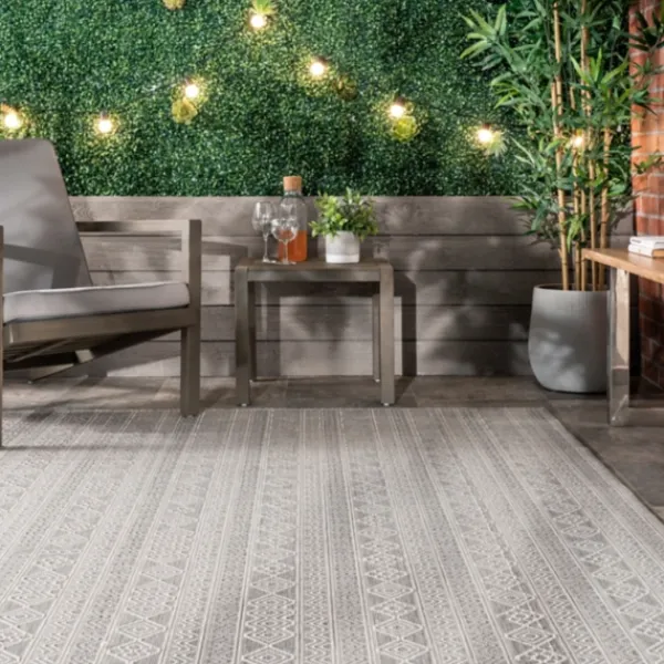 Outdoor Rugs-Kirkland's Home Davon Gray Geometric Striped Outdoor Rug, 5X8 Gray/White
