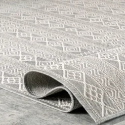 Outdoor Rugs-Kirkland's Home Davon Gray Geometric Striped Outdoor Rug, 5X8 Gray/White