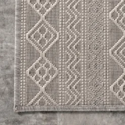 Outdoor Rugs-Kirkland's Home Davon Gray Geometric Striped Outdoor Rug, 5X8 Gray/White