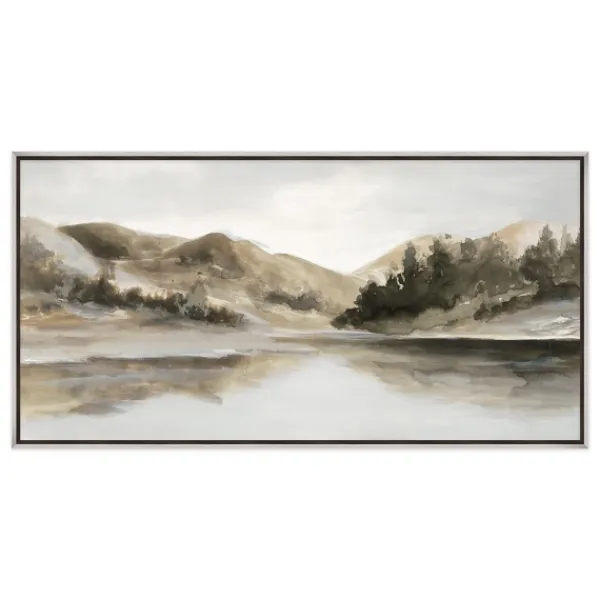 Canvas Art-Kirkland's Home Day At The Lake Framed Canvas Art Print Green/Gray