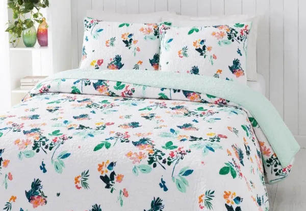 Quilts-Kirkland's Home Daydreaming Floral 2-Pc. Twin Quilt Set White/Green/Orange