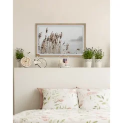 Framed Art-Kirkland's Home Deckled Lakeside Grass Framed Art Print White/Gray/Tan