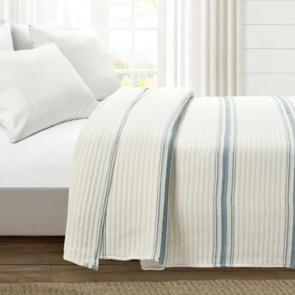 Quilts-Kirkland's Home Deep Blue Pick Stitch Stripe King Quilt Blue/White