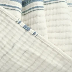Quilts-Kirkland's Home Deep Blue Pick Stitch Stripe King Quilt Blue/White