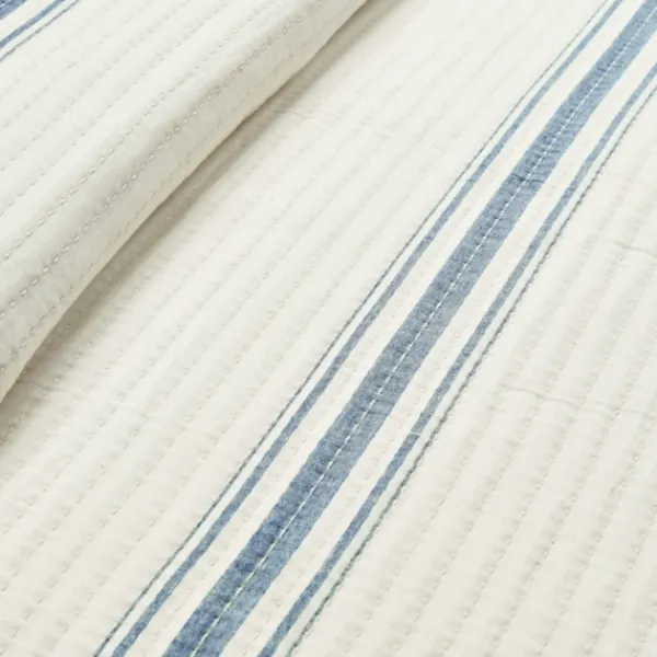Quilts-Kirkland's Home Deep Blue Pick Stitch Stripe King Quilt Blue/White