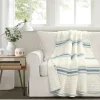 Blankets & Throws-Kirkland's Home Deep Blue Pick Stitch Stripe Decorative Throw Blue/White