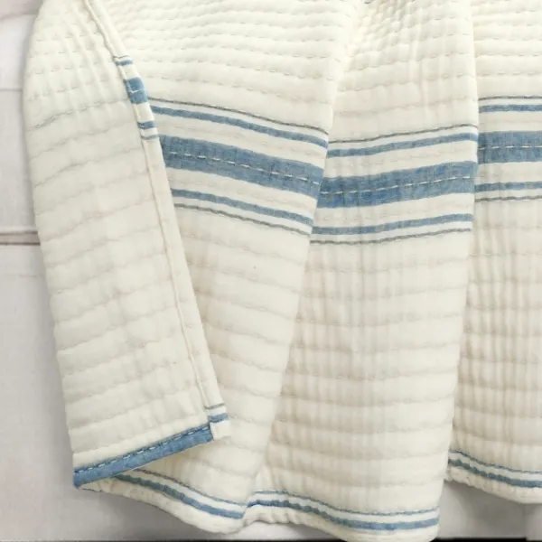 Blankets & Throws-Kirkland's Home Deep Blue Pick Stitch Stripe Decorative Throw Blue/White