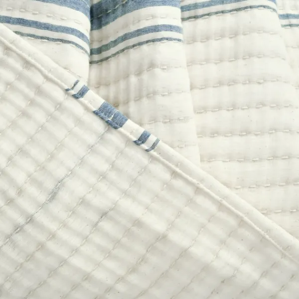 Blankets & Throws-Kirkland's Home Deep Blue Pick Stitch Stripe Decorative Throw Blue/White