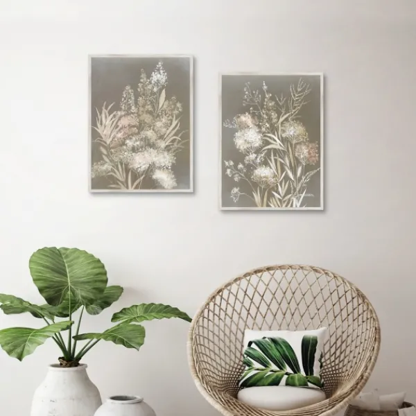 Framed Art-Kirkland's Home Delicate Bunch 2-Pc. Framed Canvas Art Set White/Tan/Gray