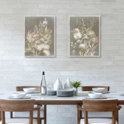 Framed Art-Kirkland's Home Delicate Bunch 2-Pc. Framed Canvas Art Set White/Tan/Gray