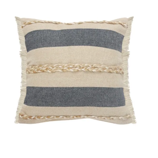 Pillows-Kirkland's Home Denim Blue Braided Stripe Throw Pillow, 24 In. Blue/Tan/Ivory