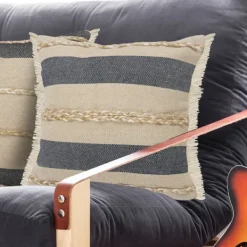 Pillows-Kirkland's Home Denim Blue Braided Stripe Throw Pillow, 24 In. Blue/Tan/Ivory