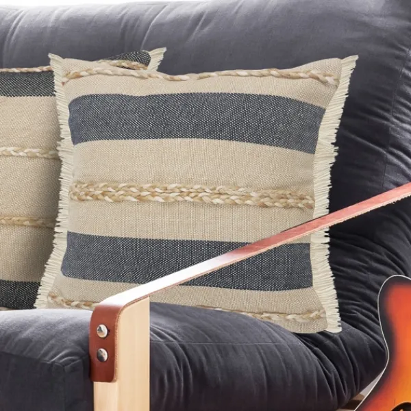 Pillows-Kirkland's Home Denim Blue Braided Stripe Throw Pillow, 24 In. Blue/Tan/Ivory