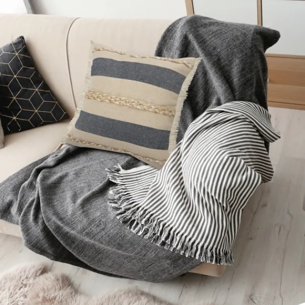 Pillows-Kirkland's Home Denim Blue Braided Stripe Throw Pillow, 20 In. Blue/Tan/Ivory