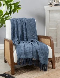 Blankets & Throws-Kirkland's Home Denim With Fringe Throw Blanket Blue
