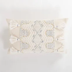 Pillows-Kirkland's Home Diamond Tassels Lumbar Pillow Ivory