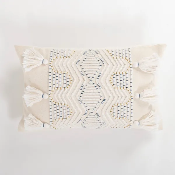 Pillows-Kirkland's Home Diamond Tassels Lumbar Pillow Ivory