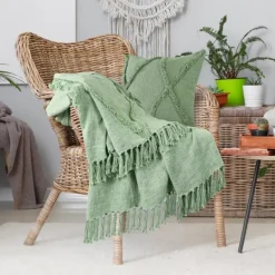 Blankets & Throws-Kirkland's Home Diamond Tufted Cotton Throw Green
