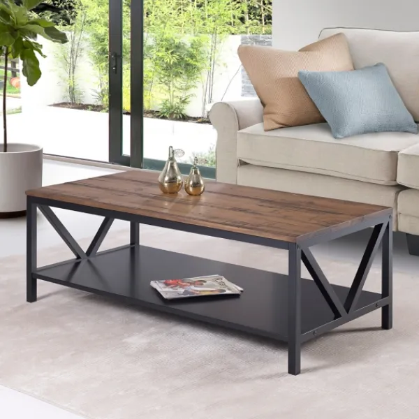 Coffee Tables-Kirkland's Home Distressed Barnwood Coffee Table Black