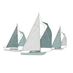 Wall Plaques-Kirkland's Home Distressed Blue Sailboats Wall Sculpture Blue/White
