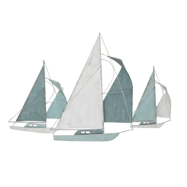 Wall Plaques-Kirkland's Home Distressed Blue Sailboats Wall Sculpture Blue/White