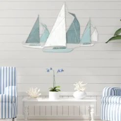 Wall Plaques-Kirkland's Home Distressed Blue Sailboats Wall Sculpture Blue/White