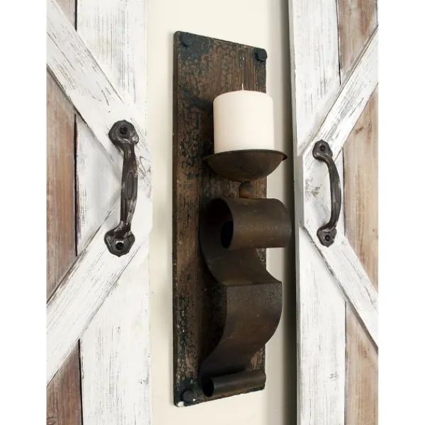 Sconces-Kirkland's Home Distressed Brown Wood Wall Sconces, Set Of 2