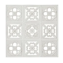 Wall Plaques-Kirkland's Home Distressed Carved Wood Floral Wall Plaque White