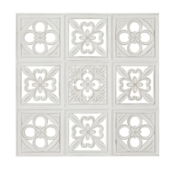 Wall Plaques-Kirkland's Home Distressed Carved Wood Floral Wall Plaque White