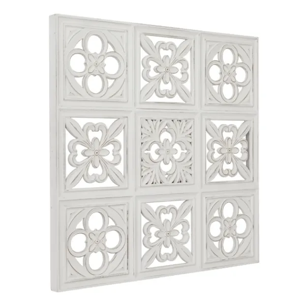 Wall Plaques-Kirkland's Home Distressed Carved Wood Floral Wall Plaque White