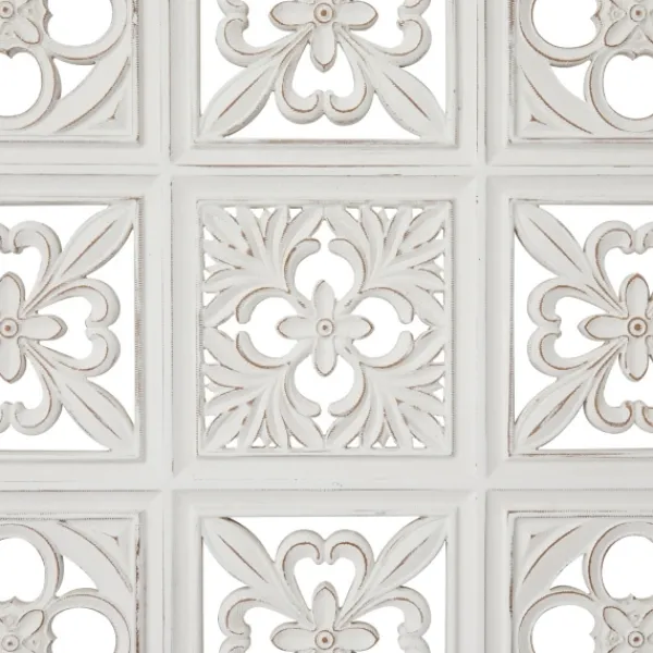 Wall Plaques-Kirkland's Home Distressed Carved Wood Floral Wall Plaque White