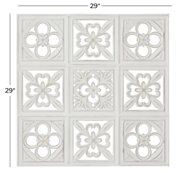 Wall Plaques-Kirkland's Home Distressed Carved Wood Floral Wall Plaque White