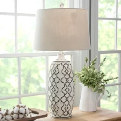 Table Lamps-Kirkland's Home Distressed Cream Lilly Table Lamp Tan