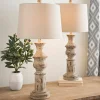 Table Lamps-Kirkland's Home Distressed Cream Table Lamps, Set Of 2 Tan