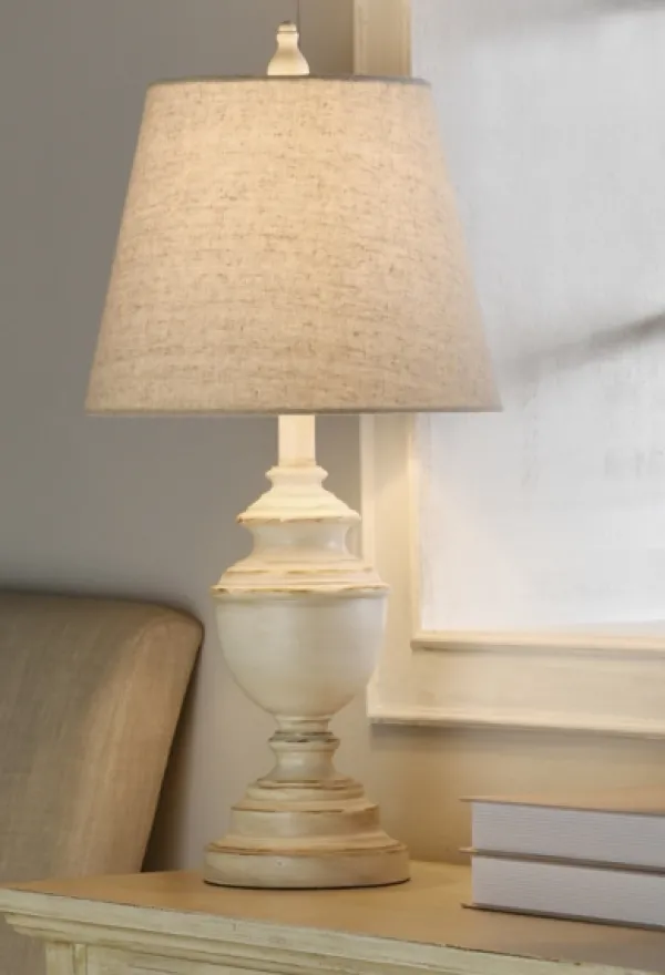 Table Lamps-Kirkland's Home Distressed Cream Table Lamp Tan