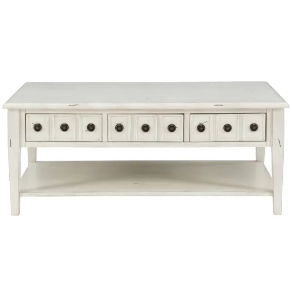 Coffee Tables-Kirkland's Home Distressed Cream Wood 3-Drawer Coffee Table Ivory
