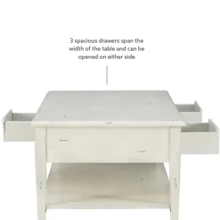 Coffee Tables-Kirkland's Home Distressed Cream Wood 3-Drawer Coffee Table Ivory