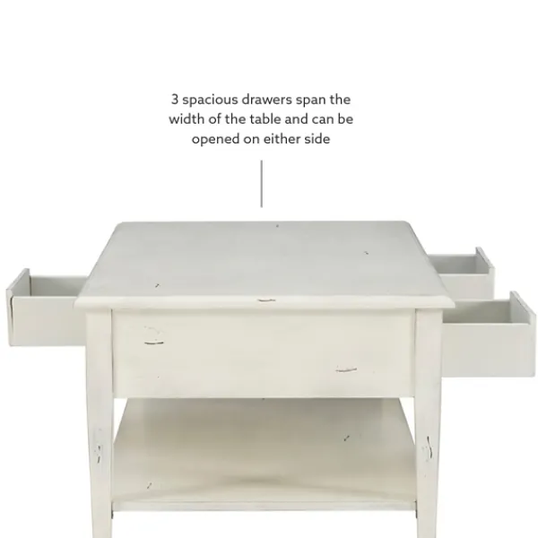 Coffee Tables-Kirkland's Home Distressed Cream Wood 3-Drawer Coffee Table Ivory
