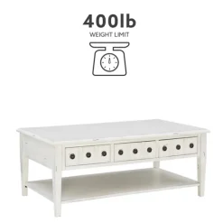 Coffee Tables-Kirkland's Home Distressed Cream Wood 3-Drawer Coffee Table Ivory