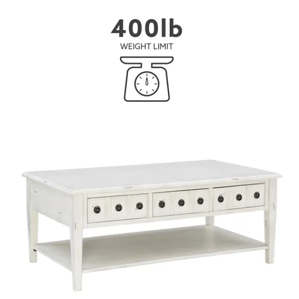 Coffee Tables-Kirkland's Home Distressed Cream Wood 3-Drawer Coffee Table Ivory