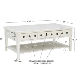 Coffee Tables-Kirkland's Home Distressed Cream Wood 3-Drawer Coffee Table Ivory