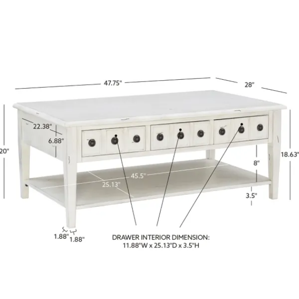Coffee Tables-Kirkland's Home Distressed Cream Wood 3-Drawer Coffee Table Ivory