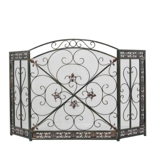 Fireplace Accessories-Kirkland's Home Distressed Fleur De Lis Three-Panel Fire Screen