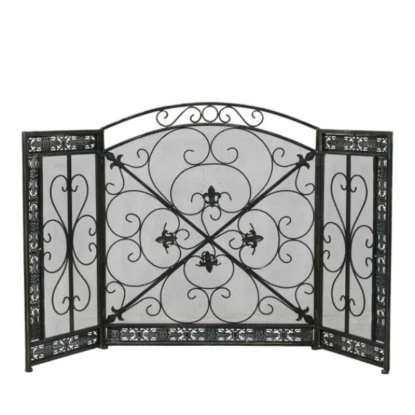 Fireplace Accessories-Kirkland's Home Distressed Fleur De Lis Three-Panel Fire Screen
