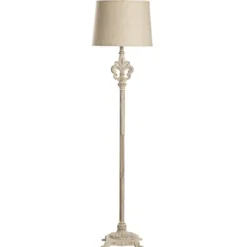 Floor Lamps-Kirkland's Home Distressed Fleur-De-Lis Floor Lamp Tan