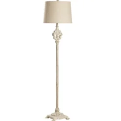 Floor Lamps-Kirkland's Home Distressed Fleur-De-Lis Floor Lamp Tan