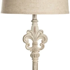 Floor Lamps-Kirkland's Home Distressed Fleur-De-Lis Floor Lamp Tan
