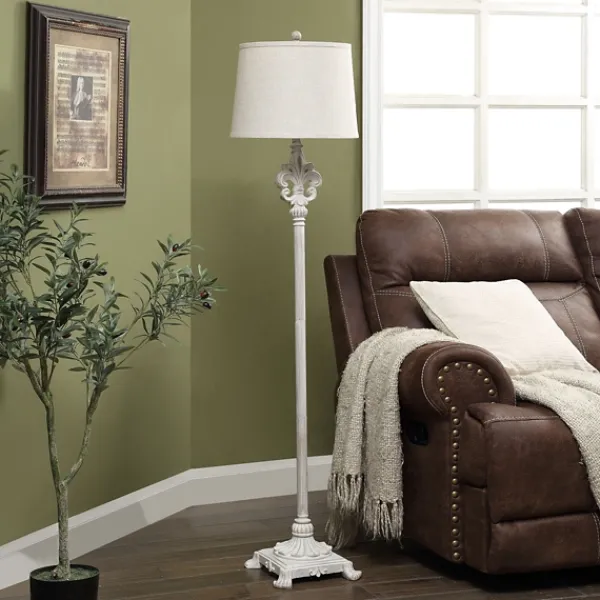 Floor Lamps-Kirkland's Home Distressed Fleur-De-Lis Floor Lamp Tan